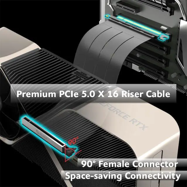 Alt view image 2 of 7 - Akasa RIser Black X3 Mark V, GPU Vertical Cable, Ready for RTX 5090, PCIe 5.0 x16 Riser Cable, Compatible with PCIe 5.0/4.0/3.0/2.0/1.0, 128 GB/s Speed, 30 cm, Black, AK-CBPE05-30B