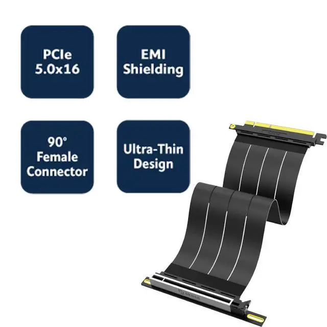 Alt view image 4 of 7 - Akasa RIser Black X3 Mark V, GPU Vertical Cable, Ready for RTX 5090, PCIe 5.0 x16 Riser Cable, Compatible with PCIe 5.0/4.0/3.0/2.0/1.0, 128 GB/s Speed, 30 cm, Black, AK-CBPE05-30B
