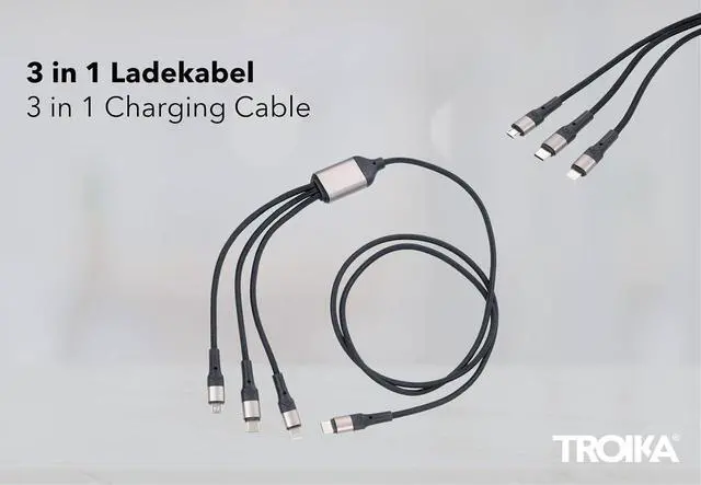 Alt view image 2 of 3 - Troika 3 in 1 High Speed Charging Cable 1 Meter Long