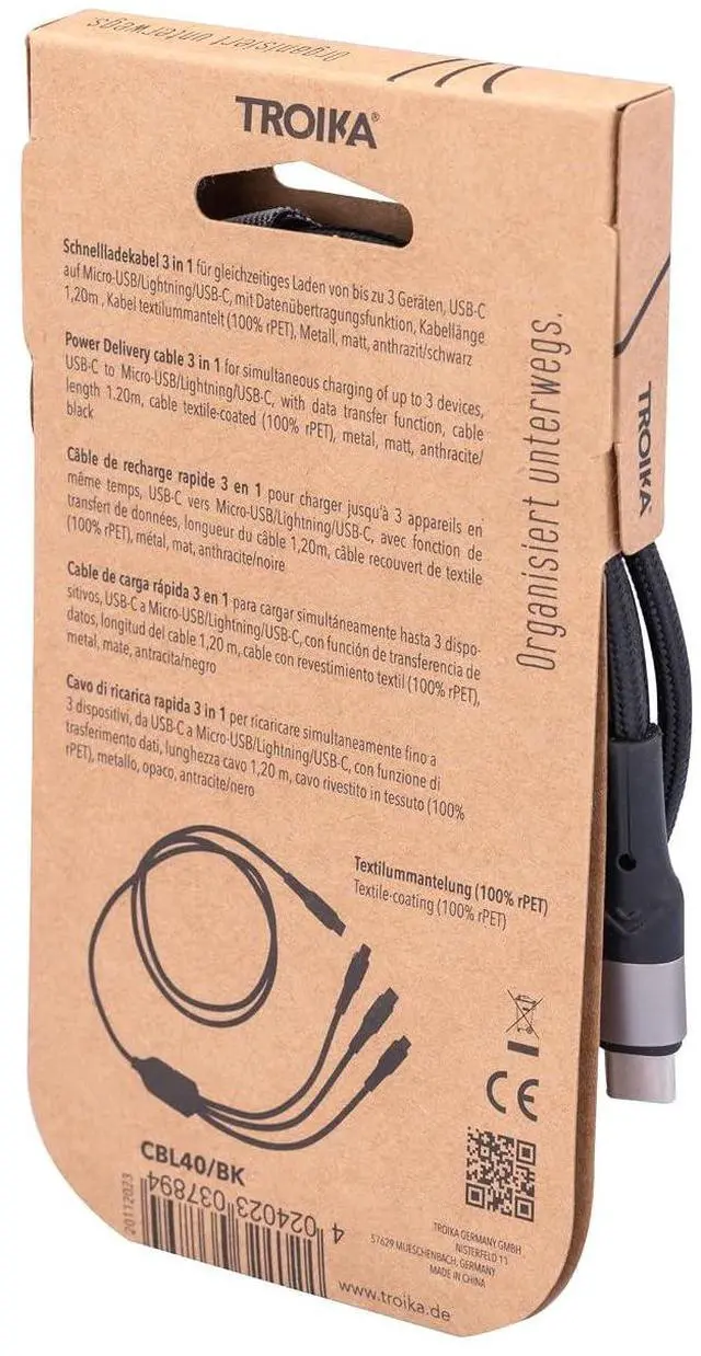Alt view image 3 of 3 - Troika 3 in 1 High Speed Charging Cable 1 Meter Long