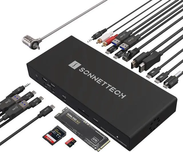 Main image of Sonnet Echo 21 Thunderbolt 5 SuperDock Thunderbolt 5 Dock with M.2 NVMe SSD Slot, 10Gb Ethernet, 3 Thunderbolt 5 Ports, HDMI, DisplayPort, 9 USB 10Gbps, 140W Charging, SD Card Reader, Mac, Windows