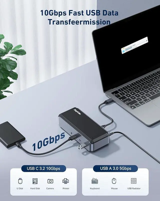 Alt view image 6 of 7 - Triple Monitor USB C Docking Station - MacBook Pro Docking Station with Power Adapter for MacBook M1/M2/M3/Windows, HDMI*3, RJ45, 10Gbps USB*5, PD, USB 3.0 * 2