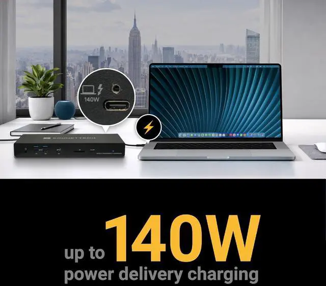 Alt view image 7 of 7 - Sonnet Echo 21 Thunderbolt 5 SuperDock Thunderbolt 5 Dock with M.2 NVMe SSD Slot, 10Gb Ethernet, 3 Thunderbolt 5 Ports, HDMI, DisplayPort, 9 USB 10Gbps, 140W Charging, SD Card Reader, Mac, Windows
