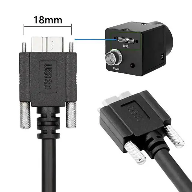 Alt view image 5 of 7 - Vision Cable Micro USB3.0 Type-B Dual Screw Locking Panel to Type-A USB3.0 Data 5Gbps Power Cord High Speed Compatible with VR Industrial Camera Computer (1.2m)