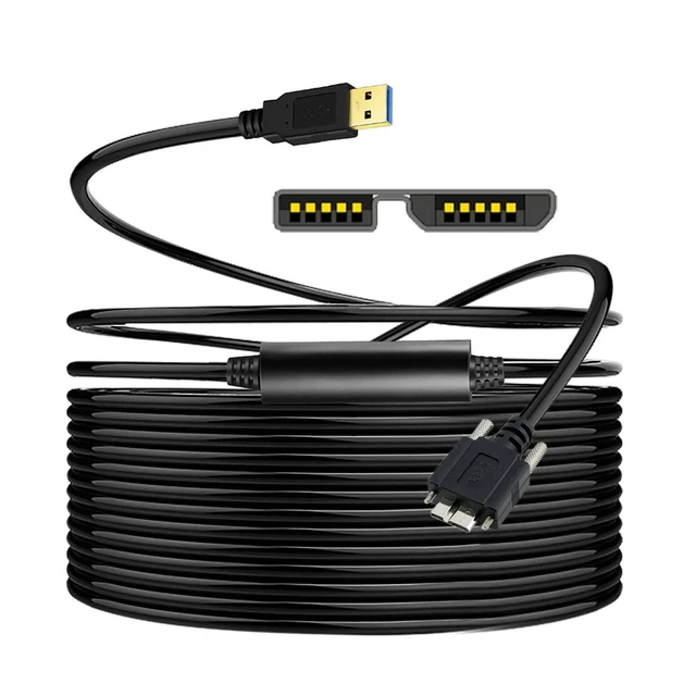 Alt view image 3 of 7 - Vision Cable Micro USB3.0 Type-B Dual Locking Panel to Type-A USB3.0 Data 5Gbps Repeater Chip Power Cord Compatible with VR Industrial Camera Computer (8.0m with Chipset)