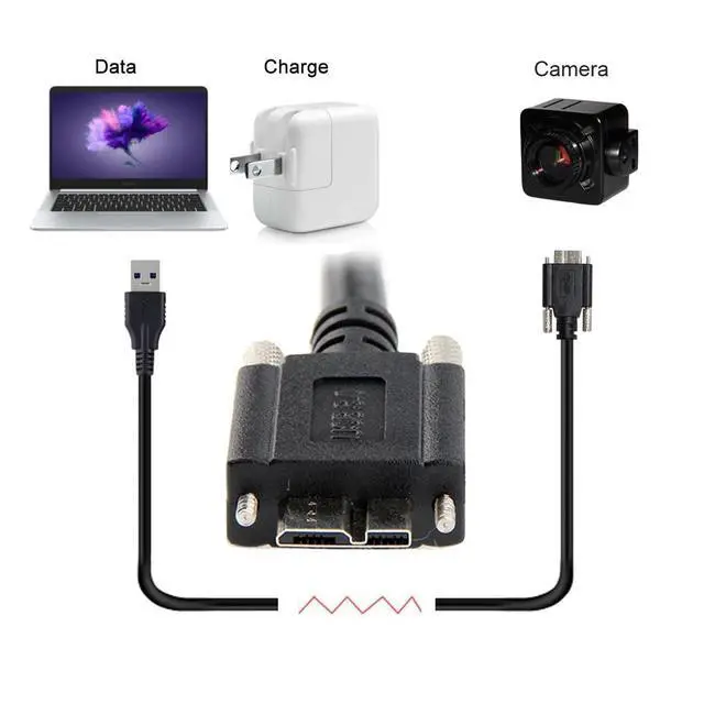 Alt view image 2 of 7 - Vision Cable Micro USB3.0 Type-B Dual Screw Locking Panel to Type-A USB3.0 Data 5Gbps Power Cord High Speed Compatible with VR Industrial Camera Computer (5.0m)