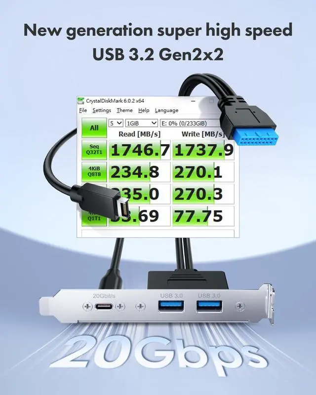 Alt view image 5 of 7 - GRAUGEAR 20Gbps USB3.2 Gen2x2 USB-C Front Panel Adapter, Motherboard Header Extension Cable, USB-C and USB to 20-pin USB Type-E A-Key and 19-pin USB3.0 Connector with PCIe Bracket