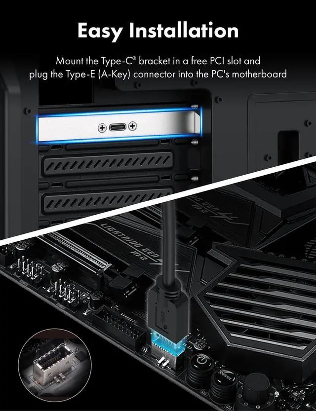 Alt view image 6 of 7 - GRAUGEAR 20Gbps USB3.2 Gen2x2 USB-C Front Panel Adapter, Motherboard Header Extension Cable, USB-C and USB to 20-pin USB Type-E A-Key and 19-pin USB3.0 Connector with PCIe Bracket