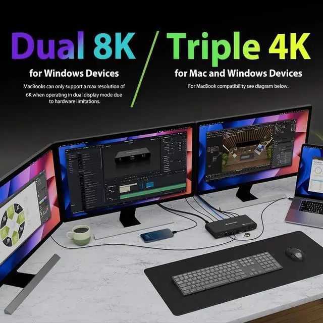 Alt view image 4 of 7 - IOGEAR Quantum Thunderbolt 5 Dock Pro - 10 Devices - 80gbps - 2.5G - TB5 Host Dual 8K 60hz / Triple 4K Display 120hz - USB-A, SD 4.0, Audio - TAA - 140W Host Power - Includes PSU - Win 11 GTD58KTAA