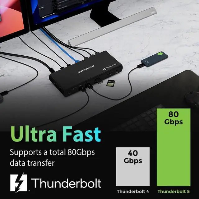 Alt view image 6 of 7 - IOGEAR Quantum Thunderbolt 5 Dock Pro - 10 Devices - 80gbps - 2.5G - TB5 Host Dual 8K 60hz / Triple 4K Display 120hz - USB-A, SD 4.0, Audio - TAA - 140W Host Power - Includes PSU - Win 11 GTD58KTAA