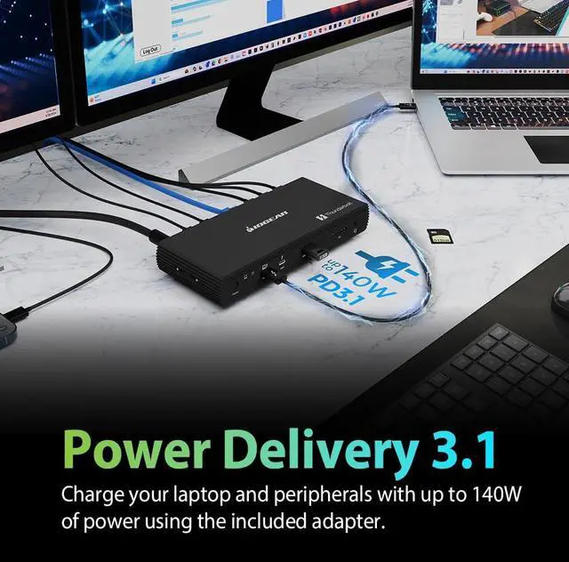 Alt view image 7 of 7 - IOGEAR Quantum Thunderbolt 5 Dock Pro - 10 Devices - 80gbps - 2.5G - TB5 Host Dual 8K 60hz / Triple 4K Display 120hz - USB-A, SD 4.0, Audio - TAA - 140W Host Power - Includes PSU - Win 11 GTD58KTAA