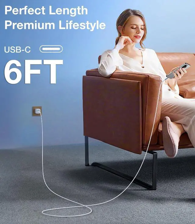 Alt view image 7 of 7 - 40W USB C Charger Block & USB C Cable 6ft