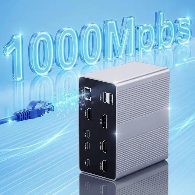 Alt view image 7 of 7 - 19-in-1 USB-C Docking Station, Dual Host Laptop Dock with Quad Display, 8K@30Hz & Dual 4K@60Hz, Triple HDMI + DP, PD 3.0, RJ45, USB Hub for Windows & Mac (UC-1901P)