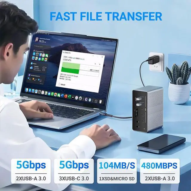 Alt view image 6 of 7 - 19-in-1 USB-C Docking Station, Dual Host Laptop Dock with Quad Display, 8K@30Hz & Dual 4K@60Hz, Triple HDMI + DP, PD 3.0, RJ45, USB Hub for Windows & Mac (UC-1901P)