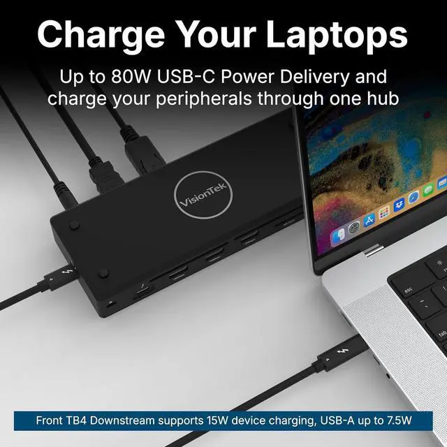 Alt view image 4 of 7 - VisionTek VT5400 Thunderbolt 4 Docking Station - Dual 4K 60Hz, 40Gbps, 80W PD Creative Workstation Dock with SD 4.0 for MacBook Pro, Windows & USB4 Laptops, TAA Compliant