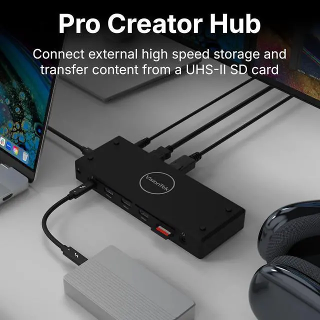 Alt view image 3 of 7 - VisionTek VT5400 Thunderbolt 4 Docking Station - Dual 4K 60Hz, 40Gbps, 80W PD Creative Workstation Dock with SD 4.0 for MacBook Pro, Windows & USB4 Laptops, TAA Compliant