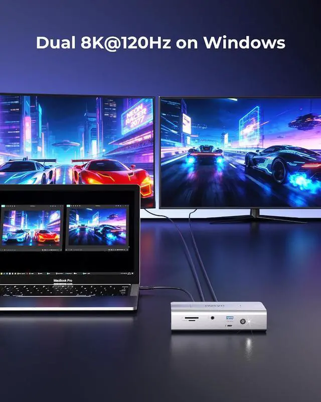 Alt view image 4 of 7 - Thunderbolt 5 Docking Station (80/120Gbps), Build in NVMe SSD Slot, 180W Power Delivery, Up to Dual 6K@60Hz for Mac, Dual 8K120Hz for Windows,3X Thunderbolt 5 Ports, Laptop Docking Station