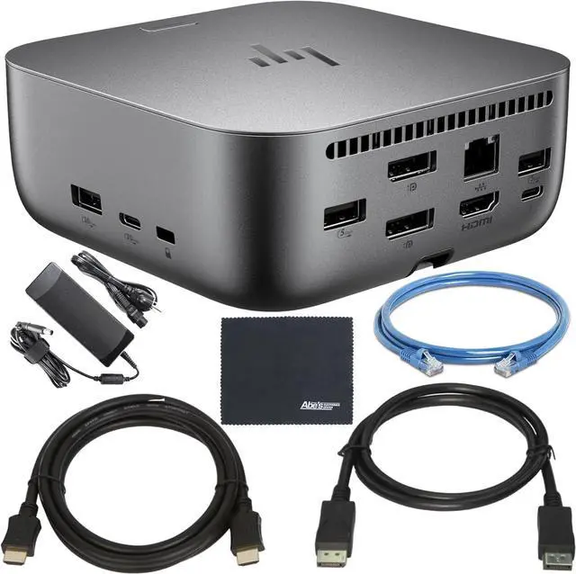 Main image of HP Thunderbolt 4 100W G6 Dock (9X472UT#ABA) + ZoomSpeed 6-ft DisplayPort Cable + ZoomSpeed 6-ft HDMI Cable + ZoomSpeed 6-ft Ethernet Cable + AOM Microfiber Cleaning Cloth