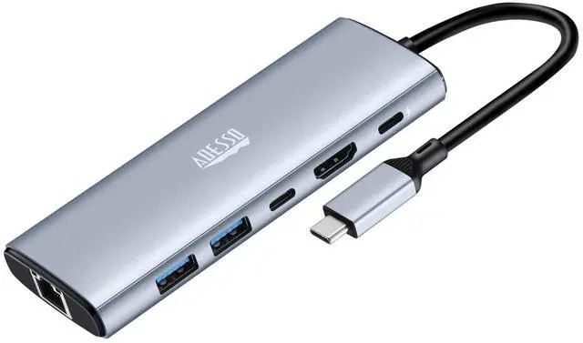 Main image of Adesso AUH-4035 7 in 1 Docking Station, Supports USB C to x1 4K HDMI, 3X USB-A 3.2, 1x PD, 1x Micro SD, 1x SD Card