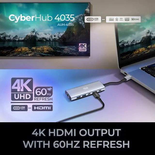 Alt view image 4 of 7 - Adesso AUH-4035 7 in 1 Docking Station, Supports USB C to x1 4K HDMI, 3X USB-A 3.2, 1x PD, 1x Micro SD, 1x SD Card