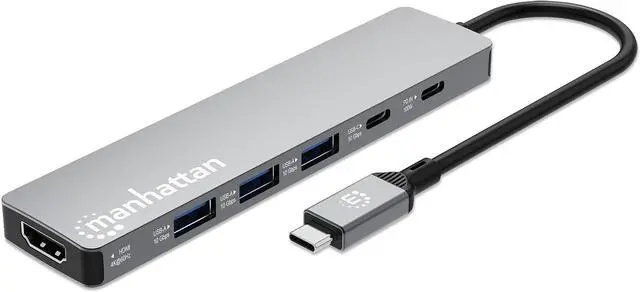 Main image of Manhattan USB-C 6-in-1 HDMI Docking Station, 4K 60Hz Hub with 100W PD, 10Gbps USB-A/USB-C, SD Card Reader for Laptop & Tablet - 190480