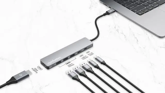 Alt view image 3 of 7 - Manhattan USB-C 6-in-1 HDMI Docking Station, 4K 60Hz Hub with 100W PD, 10Gbps USB-A/USB-C, SD Card Reader for Laptop & Tablet - 190480