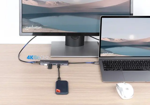 Alt view image 4 of 7 - Manhattan USB-C 6-in-1 HDMI Docking Station, 4K 60Hz Hub with 100W PD, 10Gbps USB-A/USB-C, SD Card Reader for Laptop & Tablet - 190480
