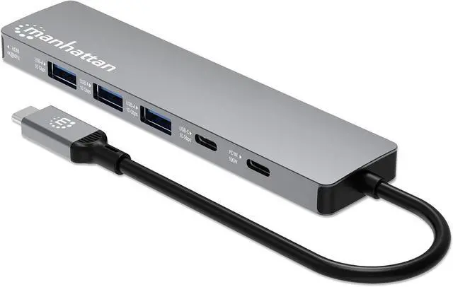 Alt view image 6 of 7 - Manhattan USB-C 6-in-1 HDMI Docking Station, 4K 60Hz Hub with 100W PD, 10Gbps USB-A/USB-C, SD Card Reader for Laptop & Tablet - 190480