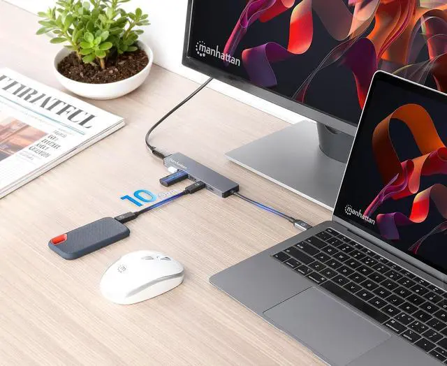 Alt view image 5 of 7 - Manhattan USB-C 6-in-1 HDMI Docking Station, 4K 60Hz Hub with 100W PD, 10Gbps USB-A/USB-C, SD Card Reader for Laptop & Tablet - 190480