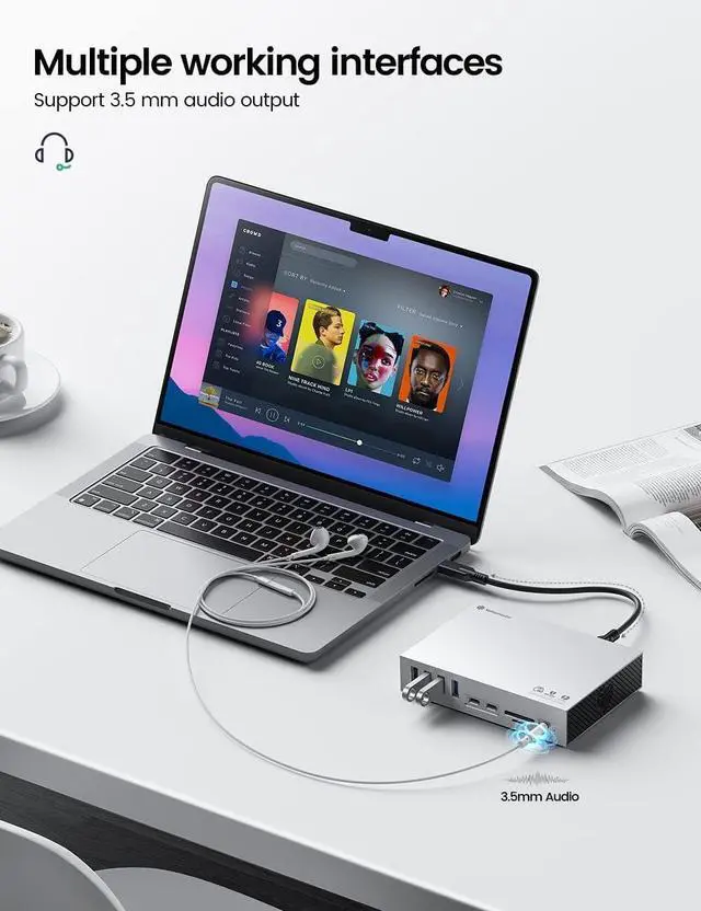 Alt view image 7 of 7 - Yottamaster 15-Port Thunderbolt 3 Dock, Laptop Docking Station with 2 * 40 Gbps Thunderbolt 3(60W/15W), DisplayPort 8K@30Hz for Windows and Mac, S/PDIF, 7*USB, Gigabit Ethernet,SD/TF, Audio, DC 60W