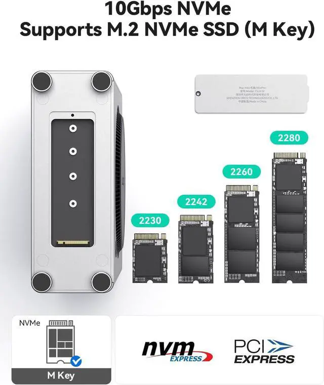Alt view image 4 of 7 - Yottamaster Mac mini M4 Dock & Vertical Stand, 5 in 1 Mac mini M4 Hub with NVMe SSD Enclosure, 2xUSB-A 10Gbps, SD/TF Card Reader, up to 8TB Storage Expansion for Mac mini M4/M4 Pro