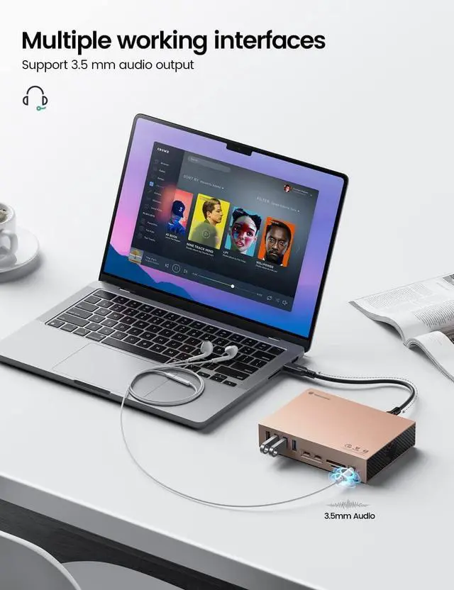 Alt view image 7 of 7 - Yottamaster 15-Port Thunderbolt 3 Dock, Laptop Docking Station with 2 * 40 Gbps Thunderbolt 3(60W/15W), DisplayPort 8K@30Hz for Windows and Mac, S/PDIF, 7*USB, Gigabit Ethernet,SD/TF, Audio, DC 60W