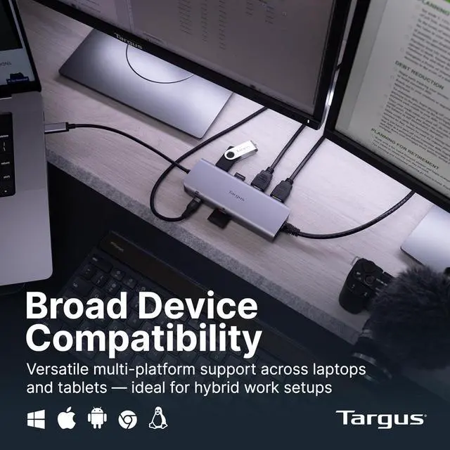 Alt view image 5 of 6 - Targus Dual Video Mobile Dock with 140W EPR Power Pass-Through, Dual HDMI 4K@60Hz, USB-C & USB-A 10Gbps, SD/microSD Reader, Gigabit Ethernet, EcoSmart Design DOCK403GL