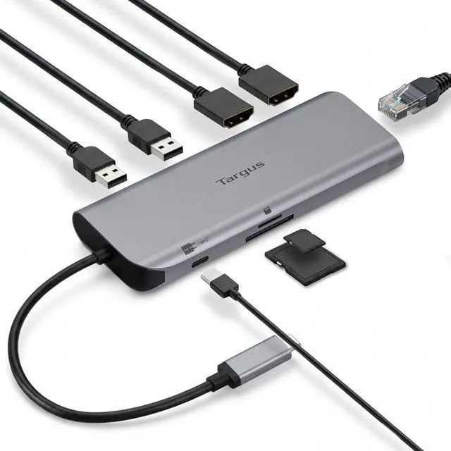 Main image of Targus Dual Video Mobile Dock with 140W EPR Power Pass-Through, Dual HDMI 4K@60Hz, USB-C & USB-A 10Gbps, SD/microSD Reader, Gigabit Ethernet, EcoSmart Design DOCK403GL