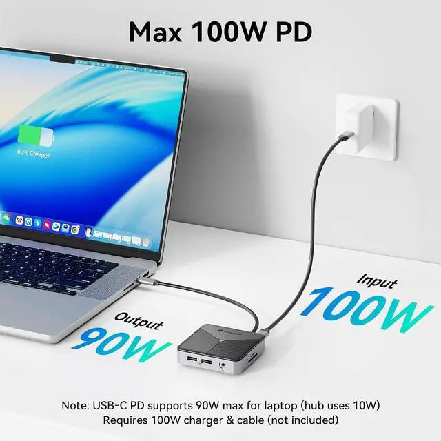 Alt view image 3 of 7 - Yottamaster Laptop Docking Station 8 in 1, USB C Hub with 2XUSB-A 3.0, 100W Power Delivery, 4K@60Hz HDMI, SD/TF, RJ45, 3.5mm Audio, USB Multiport C Adapter for MacBook/DELL/HP/Lenovo