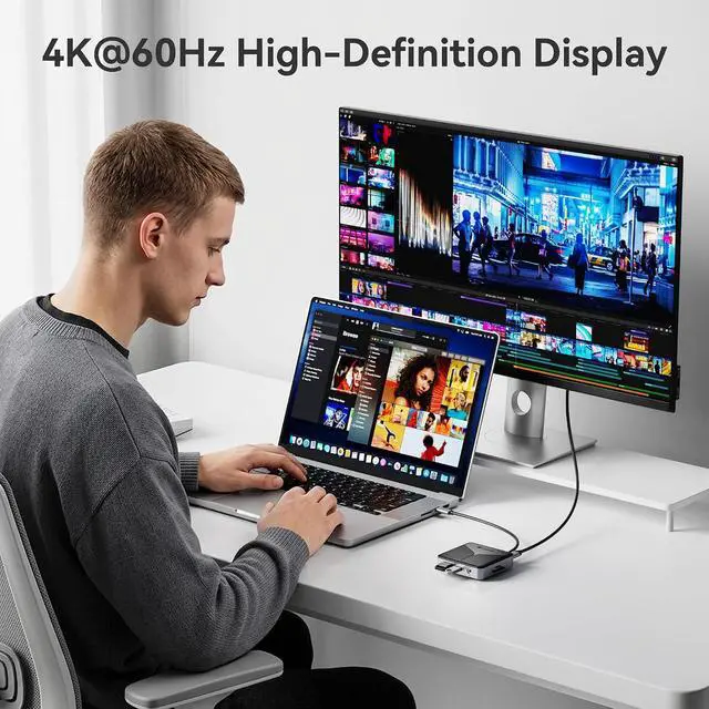 Alt view image 4 of 7 - Yottamaster Laptop Docking Station 8 in 1, USB C Hub with 2XUSB-A 3.0, 100W Power Delivery, 4K@60Hz HDMI, SD/TF, RJ45, 3.5mm Audio, USB Multiport C Adapter for MacBook/DELL/HP/Lenovo