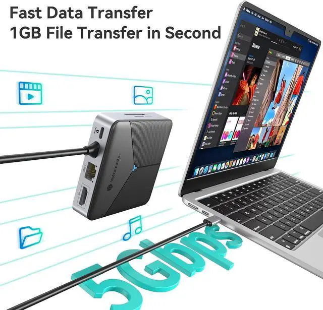 Alt view image 6 of 7 - Yottamaster Laptop Docking Station 8 in 1, USB C Hub with 2XUSB-A 3.0, 100W Power Delivery, 4K@60Hz HDMI, SD/TF, RJ45, 3.5mm Audio, USB Multiport C Adapter for MacBook/DELL/HP/Lenovo