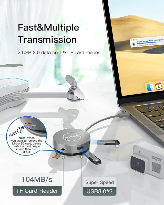 Alt view image 3 of 7 - Micro USB C Docking Station Dual HDMI Monitor FORIDA USB C to USB Hub with 1 Gbps Ethernet 100W Power Delivery Micro SD Card Reader for MacBook/Dell/HP/Lenovo ThinkPad/Surface (Silver)