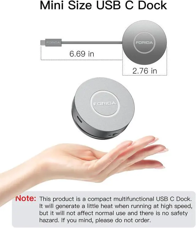 Alt view image 7 of 7 - Micro USB C Docking Station Dual HDMI Monitor FORIDA USB C to USB Hub with 1 Gbps Ethernet 100W Power Delivery Micro SD Card Reader for MacBook/Dell/HP/Lenovo ThinkPad/Surface (Silver)