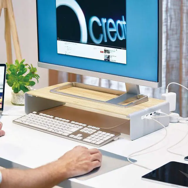 Alt view image 4 of 7 - J5 Create Wooden Screen Stand with Docking Station