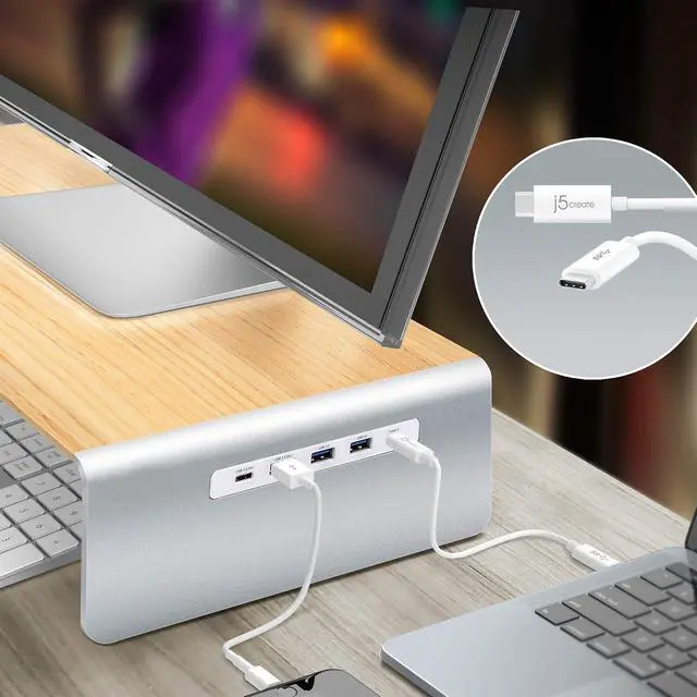 Alt view image 5 of 7 - J5 Create Wooden Screen Stand with Docking Station