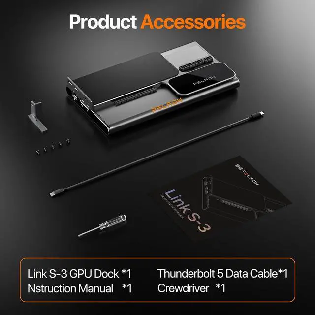 Alt view image 7 of 7 - PELADN S-3 eGPU Dock with Thunderbolt 5 Cable - External GPU Dock Equipped 64Gbps PCIe 4.0 x 4 Slot, PCIe 3.0 Slot, Dual 80Gbps Thunderbolt 5 Ports,SD 4.0 Card Slot, Support ATX/SFX/140W PD