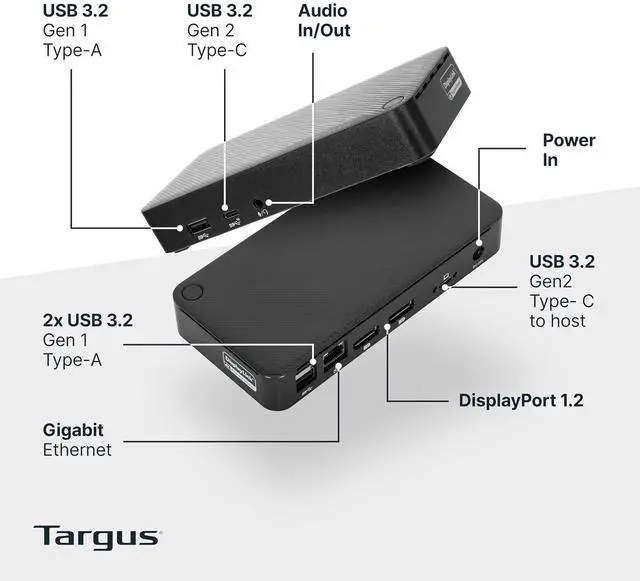 Alt view image 2 of 7 - Targus Universal USB-C Docking Station, Dual DisplayPort 4K, 100W Power Delivery DOCK316USZ
