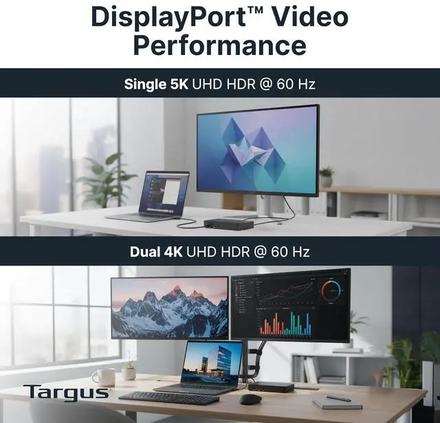 Alt view image 3 of 7 - Targus Universal USB-C Docking Station, Dual DisplayPort 4K, 100W Power Delivery DOCK316USZ