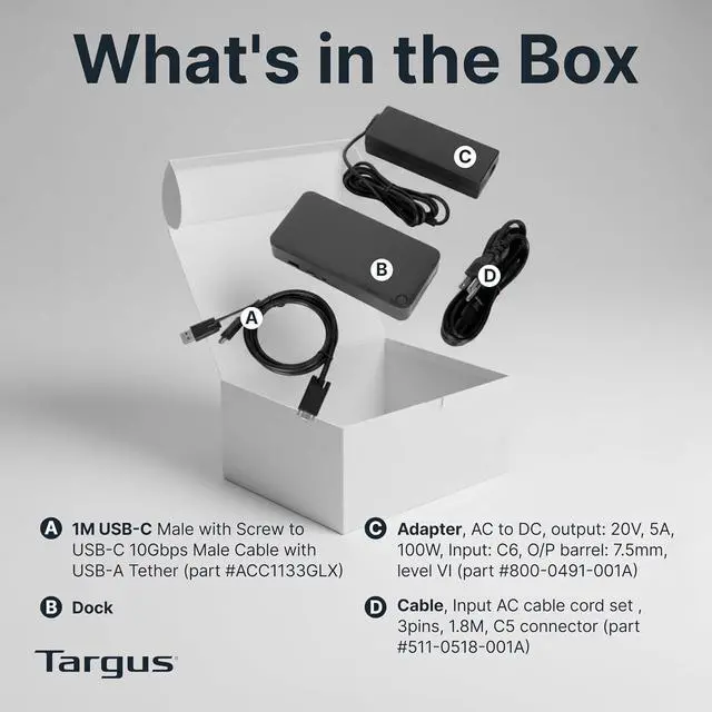 Alt view image 7 of 7 - Targus Universal USB-C Docking Station, Dual DisplayPort 4K, 100W Power Delivery DOCK316USZ