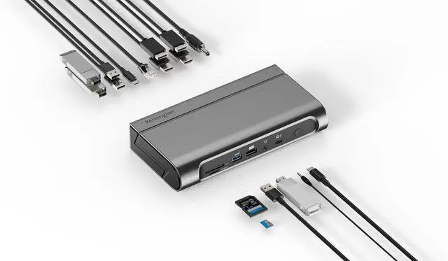 Main image of Kensington AD4010T4 Thunderbolt 4, USB4 Docking Station, Quad 4K Display, Up to 100W Power, 2 x HDMI, 2 x DP, 2.5Gbps Ethernet, SD Card Reader, Compatible with Windows and macOS (K32852EU)