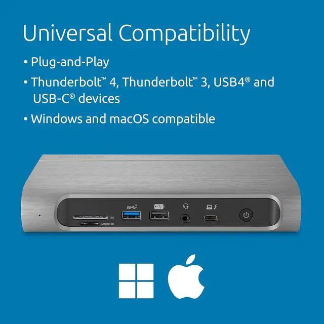Alt view image 2 of 7 - Kensington AD4010T4 Thunderbolt 4, USB4 Docking Station, Quad 4K Display, Up to 100W Power, 2 x HDMI, 2 x DP, 2.5Gbps Ethernet, SD Card Reader, Compatible with Windows and macOS (K32852EU)