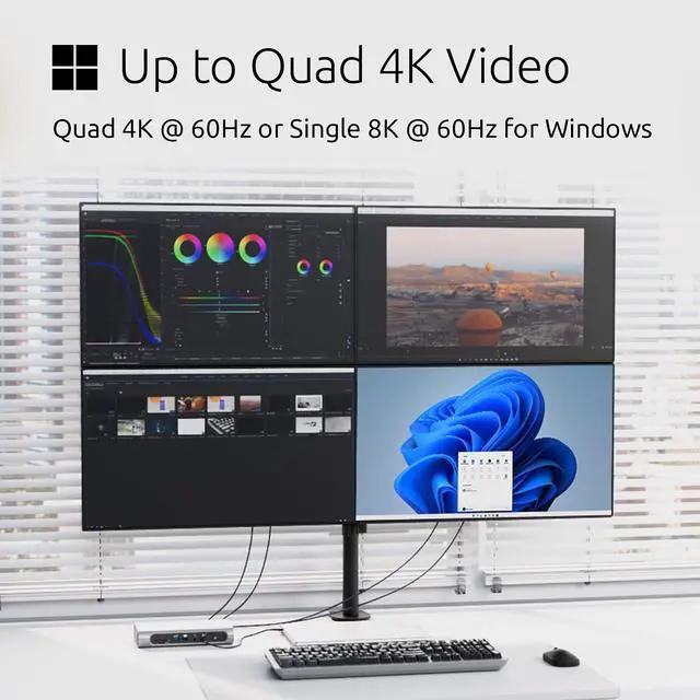 Alt view image 3 of 7 - Kensington AD4010T4 Thunderbolt 4, USB4 Docking Station, Quad 4K Display, Up to 100W Power, 2 x HDMI, 2 x DP, 2.5Gbps Ethernet, SD Card Reader, Compatible with Windows and macOS (K32852EU)