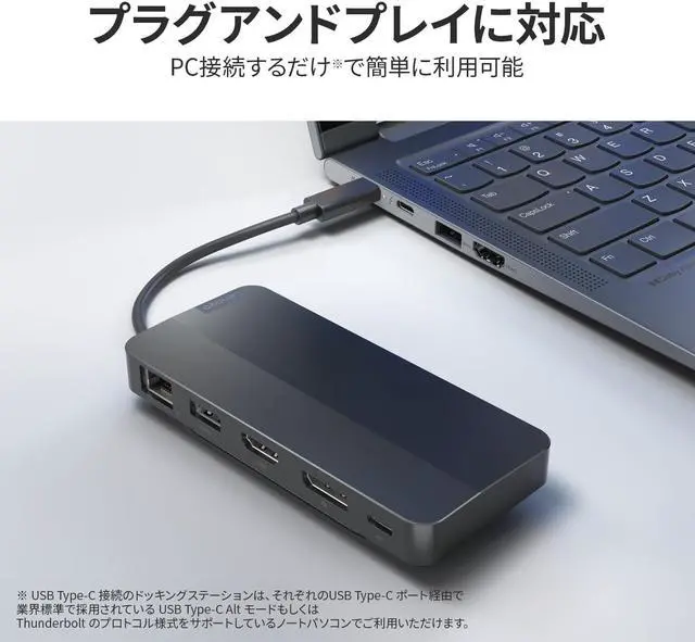 Alt view image 7 of 7 - Lenovo USB Type-C Dual Display Travel Dock (No AC Adapter) Hub Docking Station Displayport HDMI USB Type-C Ethernet 2 Screen Output 47cm Internal Cable 40B90000WW