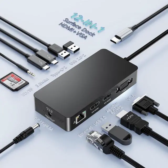 Main image of Surface Thunderbolt 4 Docking Station for Surface Pro Laptop Go BookBlack | 4K@60Hz Output&Triple Displays,1000Mbps Ethernet Port,100W DC Charge,for Surface Pro 12 11 10,Laptop Go,Book,Laptop Studio